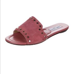 Jimmy Choo Nanda Studded Suede Flat Slide Sandals